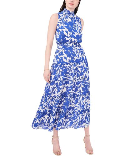 Msk Floral-print Tiered Maxi Dress - Blue