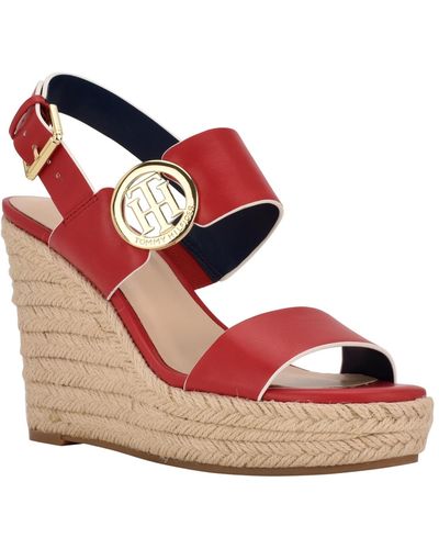 Tommy Hilfiger Kahdy Logo Wedge Sandals - Red