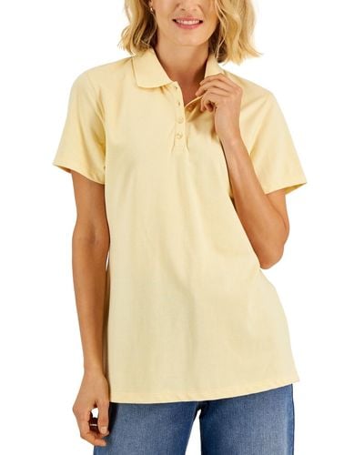 Karen Scott Cotton Short Sleeve Polo Shirt - Yellow
