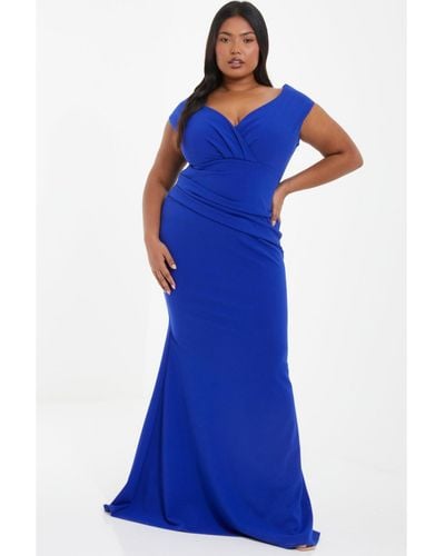 Quiz Plus Size Wrap Ruched Maxi Dress - Blue