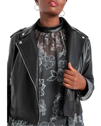 Eloquii Plus Size Faux Leather Moto Jacket - Black