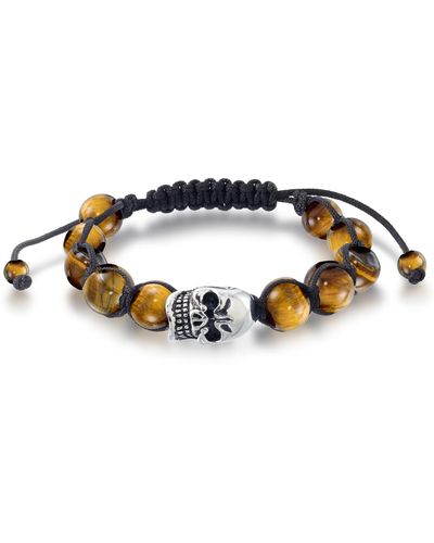 Andrew Charles by Andy Hilfiger Onyx Bead Skull Bolo Bracelet - Multicolor