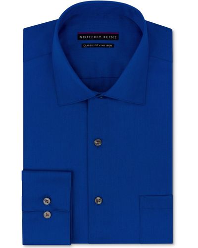 Geoffrey Beene Classic-fit Wrinkle Free Sateen Dress Shirt - Blue