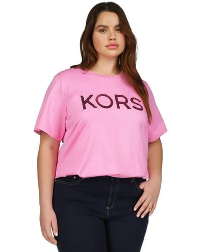 Michael Kors Michael Plus Size Sequin Logo Cotton T-shirt - Pink