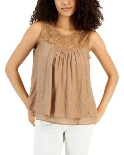 Style & Co. Sleeveless Embroidered Lace Top - Brown
