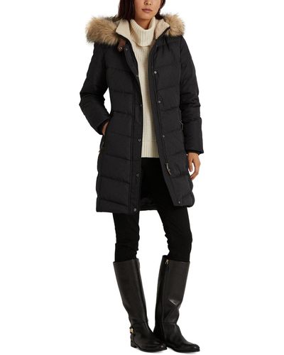 Lauren by Ralph Lauren Petite Faux-fur-trim Hooded Puffer Coat - Black