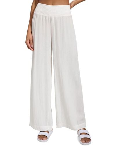 DKNY Smocked-waist Cover-up Pull-on Pants - White