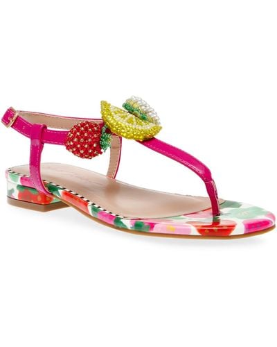 Betsey Johnson Aniston Fruit Flat T-strap Sandals - Pink