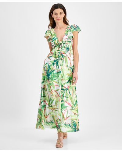 Taylor Printed Flutter-sleeve Maxi Dress - Green