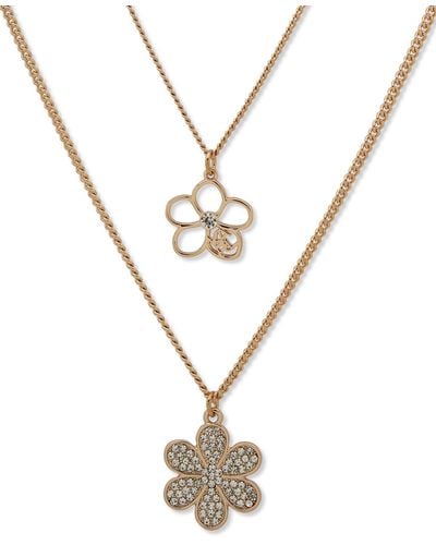 Karl Lagerfeld Gold-tone Crystal Flower Two-row Necklace - Metallic