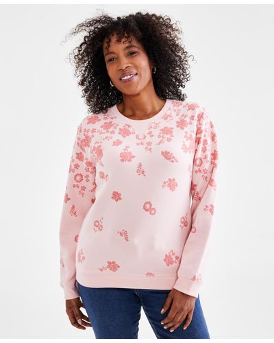 Style & Co. Printed Crewneck Sweatshirt - Pink
