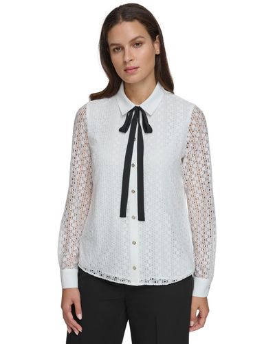 Tommy Hilfiger Long Sleeve Collar Blouse With Tie - Gray