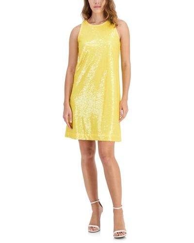 Anne Klein Sleeveless Sequin Shift Dress - Yellow