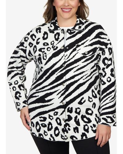 Ruby Rd. Plus Size Animal Print Shacket Sweater - Black