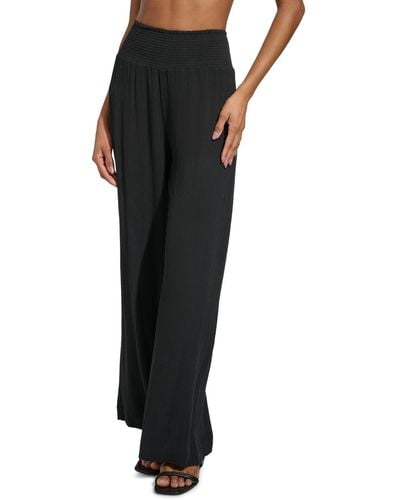 DKNY Smocked-waist Cover-up Pull-on Pants - Black