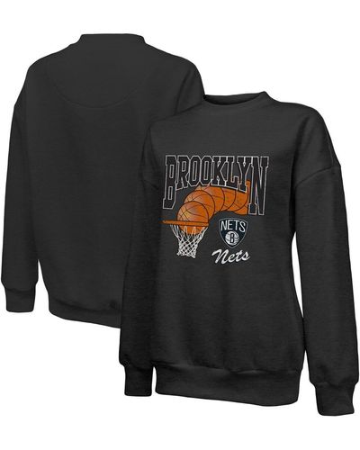 Majestic Threads Brooklyn Nets Bank Shot Pullover Tri-blend Sweatshirt - Black
