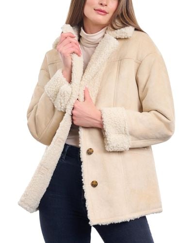 Lucky Brand Faux-shearling Button-front Coat - Natural
