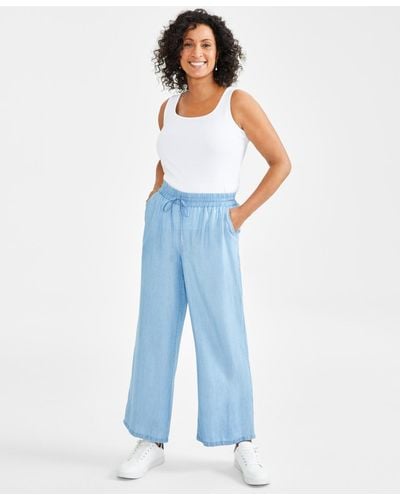 Style & Co. Petite Chambray Wide-leg Pants - Blue