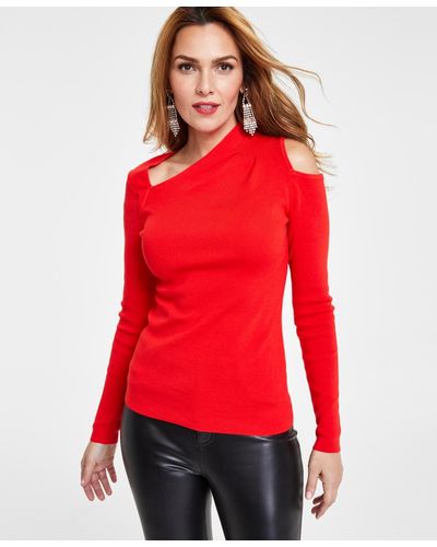 INC International Concepts Asymmetrical Cold-shoulder Sweater - Red