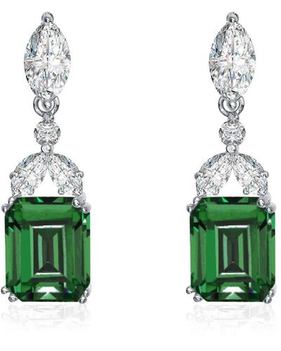 Genevive Jewelry Sterling Silver White Gold Plated Cubic Zirconia Lantern Earrings - Green