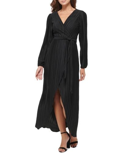 Guess Pleated Woven Faux-wrap V-neck Maxi Dress - Black