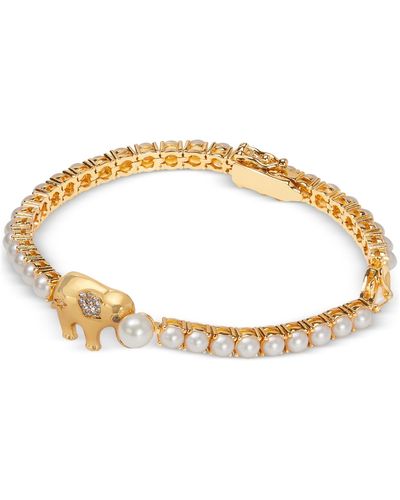 Kate Spade Gold-tone Pave Elephant & Imitation Pearl Tennis Bracelet - Metallic
