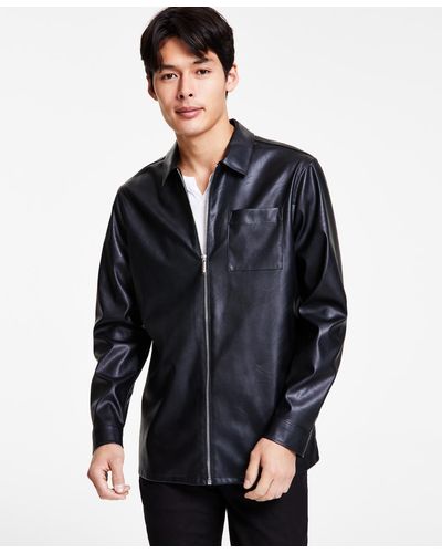 INC International Concepts Matt Faux-leather Full-zip Shirt Jacket - Blue