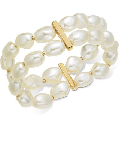 Charter Club Gold-tone Imitation Pearl Double-row Stretch Bracelet - White