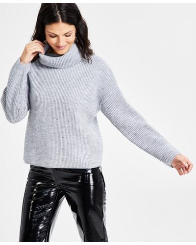 INC International Concepts Metallic-knit Studded Turtleneck Sweater - Gray