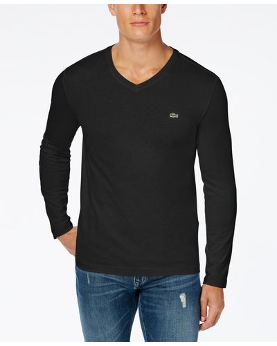 Lacoste Men's V-neck Long Sleeve Jersey T-shirt - Black