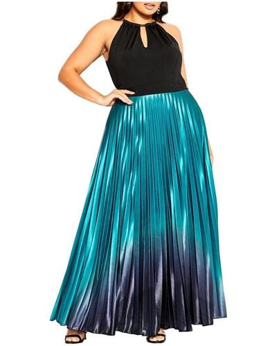 City Chic Pleated Ombre Maxi Dress - Blue