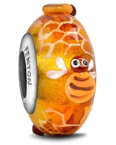 Fenton "hunny Bees" Hand Decorated Glass Bead - Orange