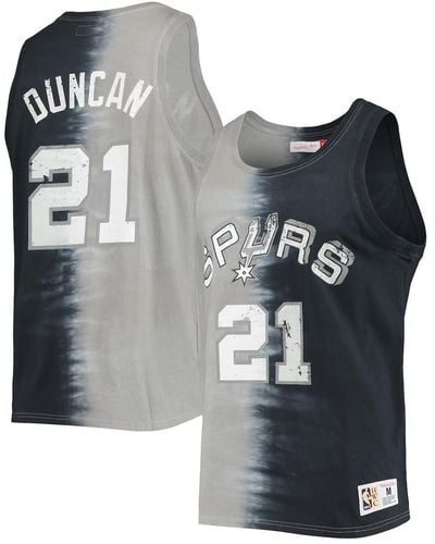 Mitchell & Ness Tim Duncan Black And Gray San Antonio Spurs Hardwood Classics Tie-dye Name And Number Tank Top