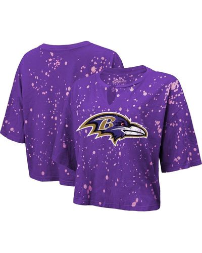 Majestic Threads Baltimore Ravens Bleach Splatter Notch Neck Crop T-shirt - Purple