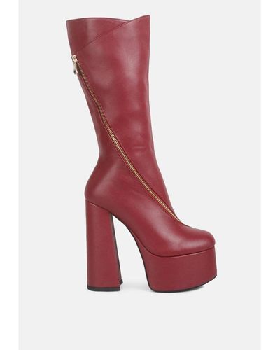 LONDON RAG Tzar Faux Leather High Heeled Platform Calf Boots - Red
