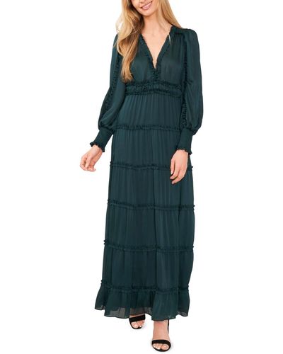Cece Long Sleeve Plisse Ruffle Maxi Dress - Green