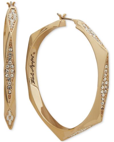 Karl Lagerfeld Medium Pave Geometric Hoop Earrings - Metallic