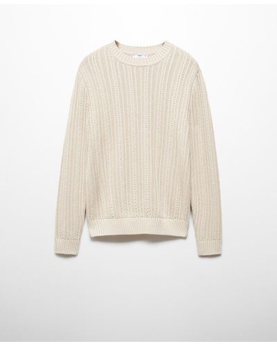 Mango Contrasting Knit Sweater - White