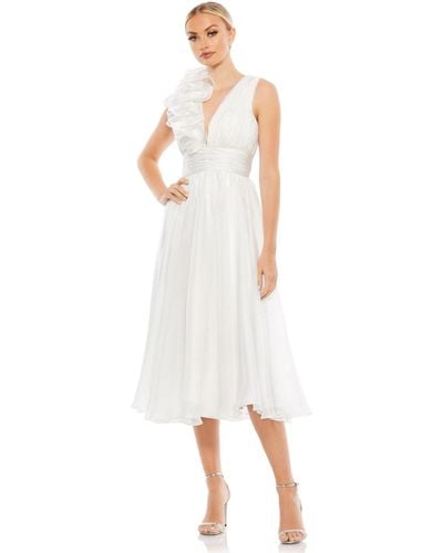 Mac Duggal Plunging Ruffled A-line Cocktail Dress - White