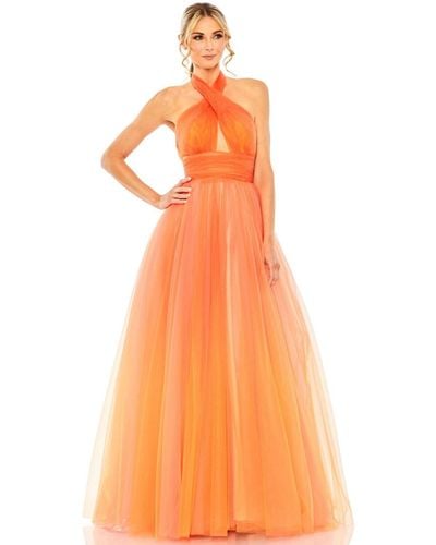 Mac Duggal Cross Front Tulle Dress - Orange