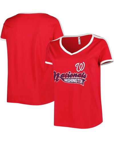 Soft As A Grape Washington Nationals Plus Size V-neck T-shirt - Red