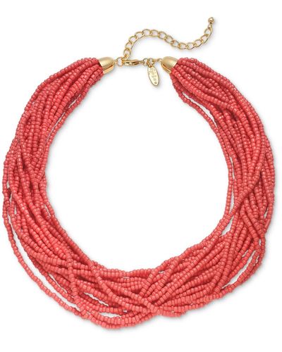 Style & Co. Color Seed Bead Torsade Statement Necklace - Red
