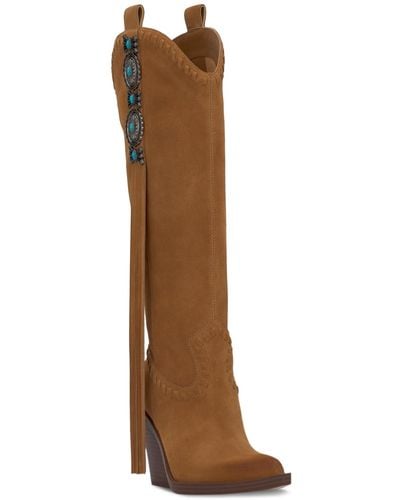 Jessica Simpson Lisabeth Knee-high Fringe Cowbow Boots - Brown