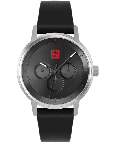 HUGO Define Genuine Leather Strap Watch - Black