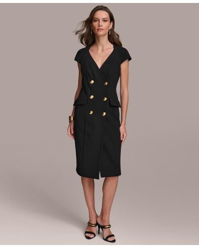 Donna Karan Cap-sleeve Double-breasted Blazer Dress - Black