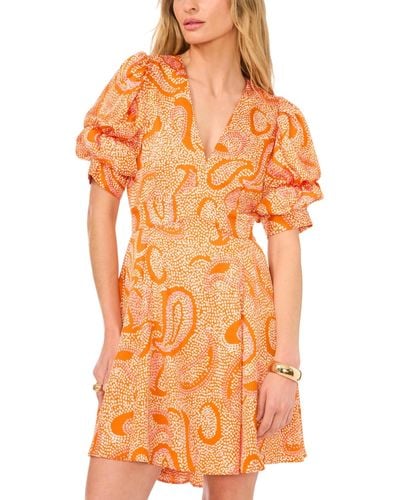 1.STATE Bubble Sleeve V-neck Mini Dress - Orange