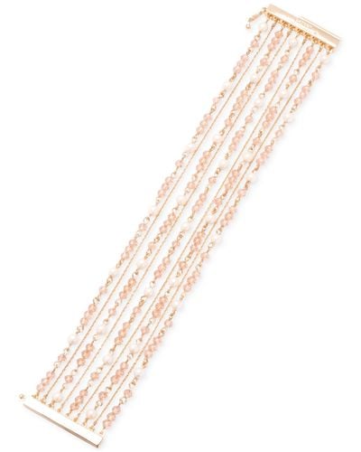 Lauren by Ralph Lauren Gold-tone Bead & Imitation Pearl Multi-row Flex Bracelet - White