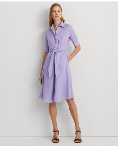 Lauren by Ralph Lauren Petite Linen Tie-waist Shirtdress - Purple