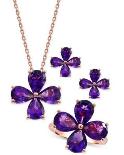 Macy's Flower Jewelry Collection In 14k Rose Gold Plated Sterling Silver - Purple