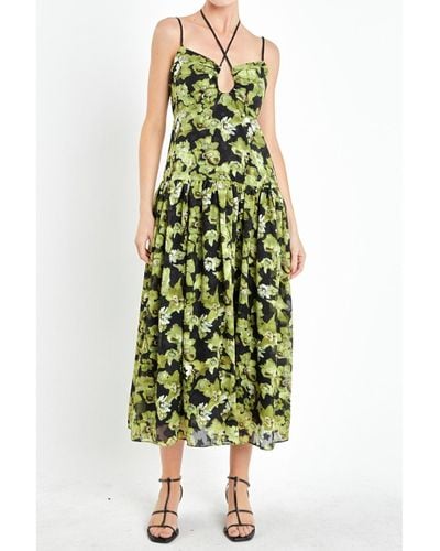 Endless Rose Front Cut Out Floral Maxi Dress - Green